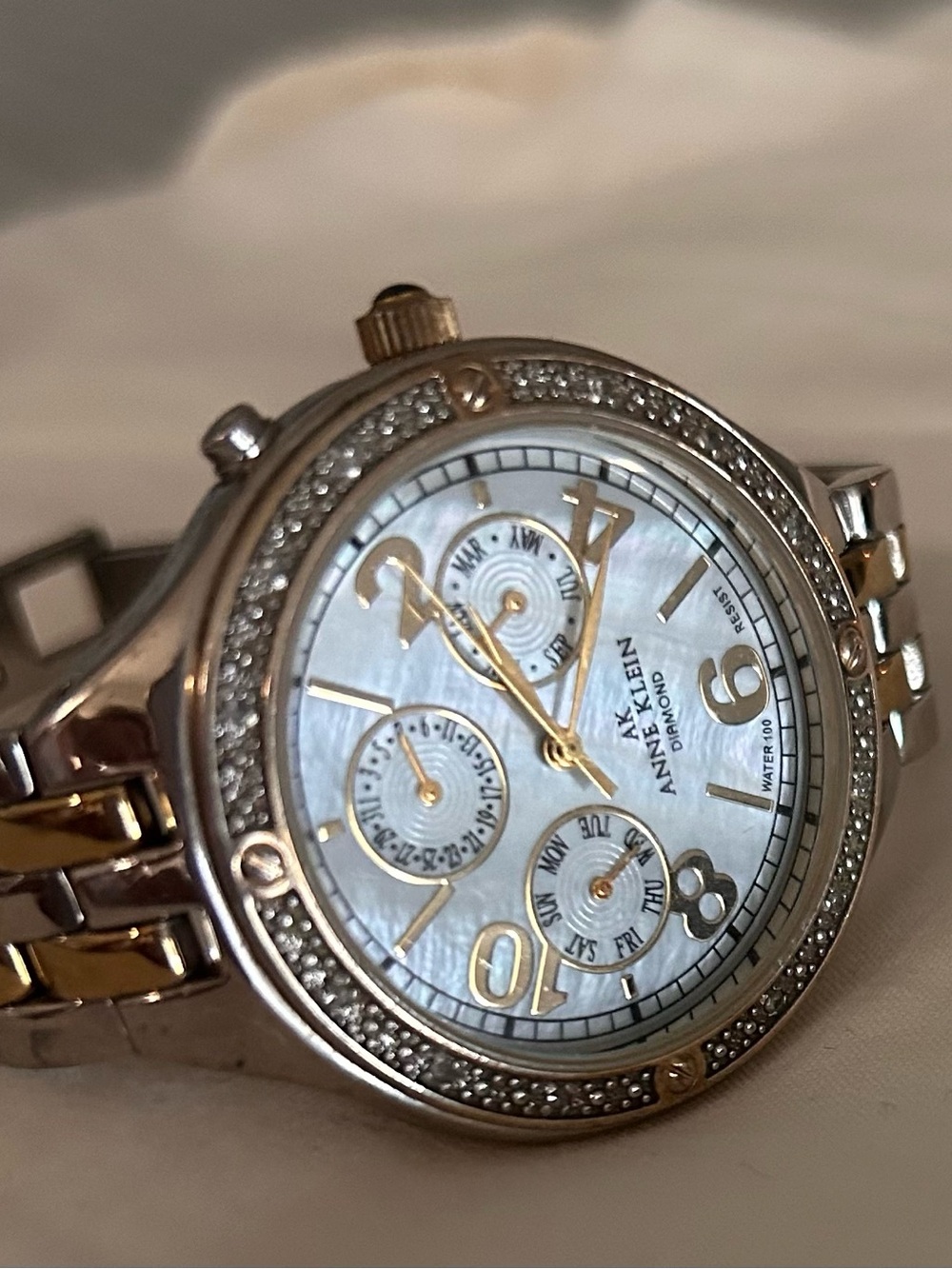 Anne Klein Diamond Mother-of-Pearl Multifunction Watch – Two-Tone